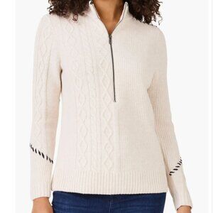 Nic + Zoe Placed Classic Cream Cable Half Zip Sweater NWT